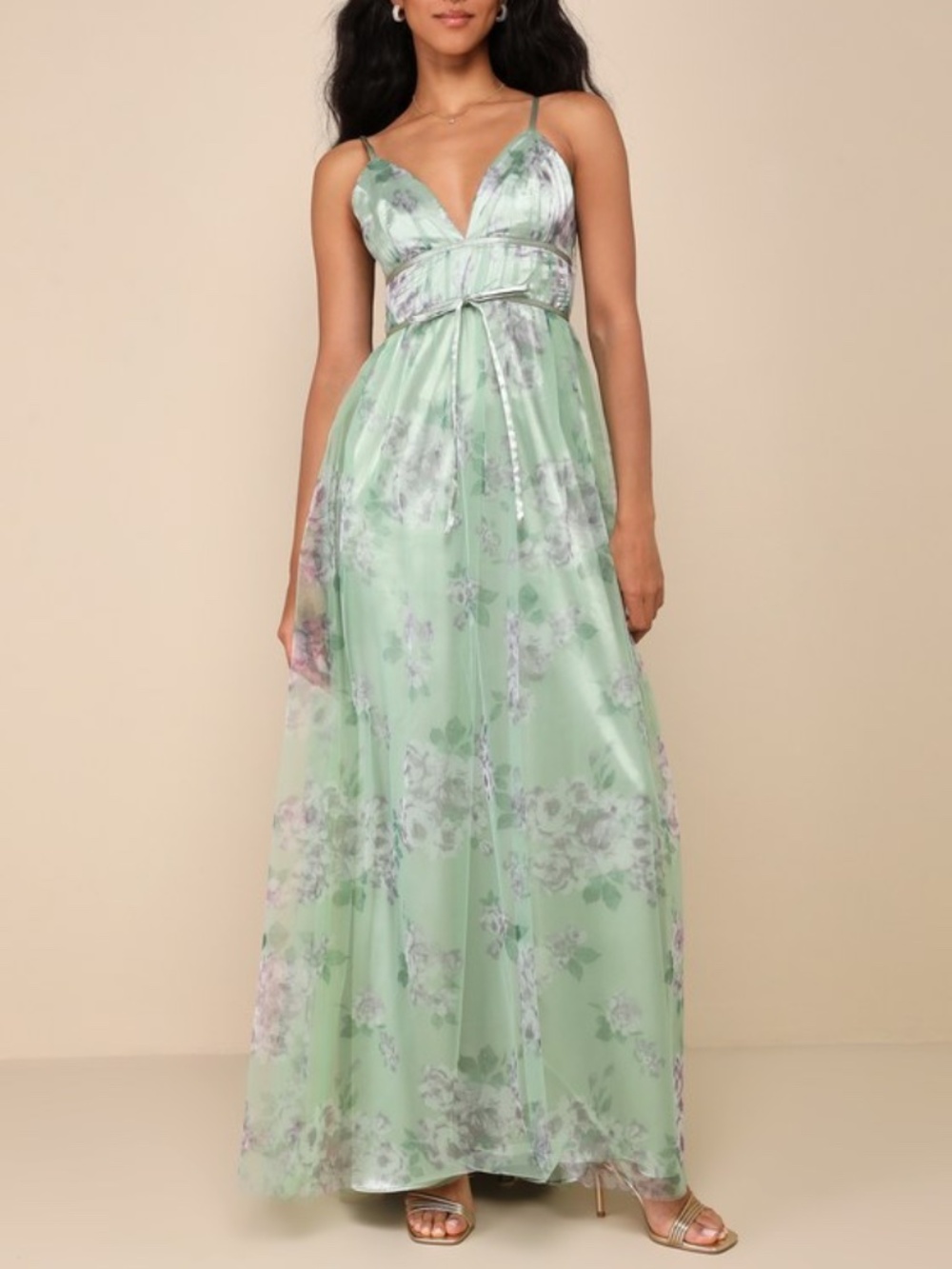 Lulus Delightful Invitation Green Floral Tulle Sleeveless Maxi Dress - Size XS